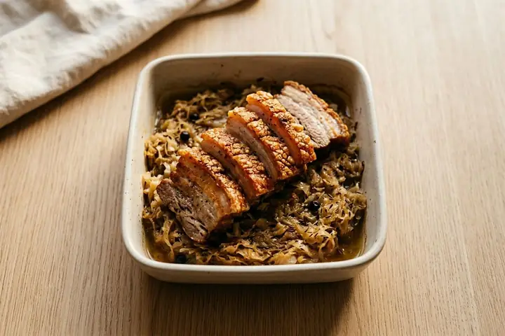 Crisp pork belly with sauerkraut