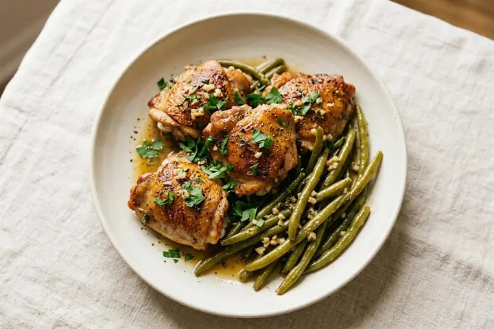Garlic butter chicken thighs with green beans