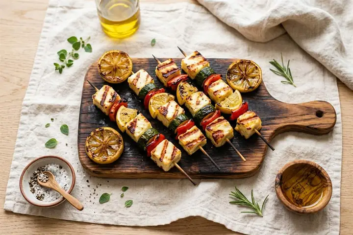 Halloumi and vegetable skewers