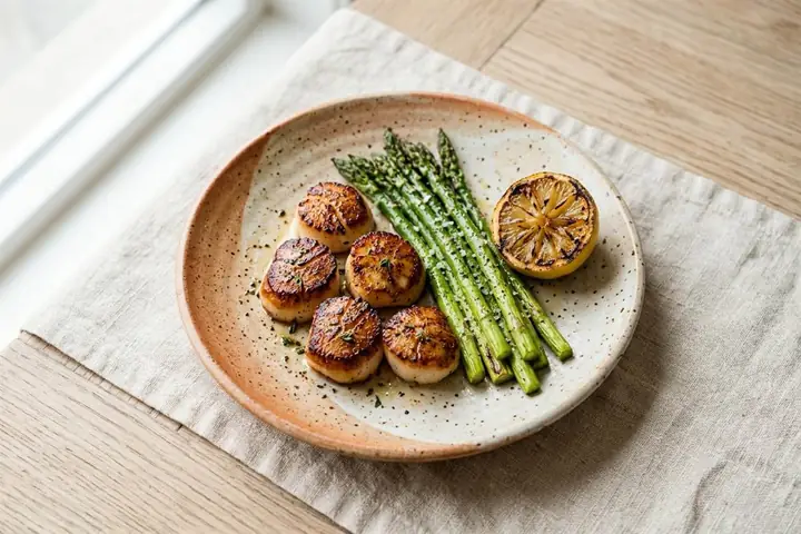 Seared scallops with asparagus