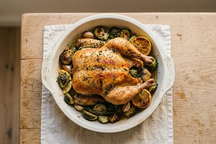 Whole roast chicken with lemon